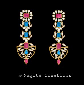  Kundan Meena - Danglers with Blue Topaz, Pink Tourmaline and Diamond Polki 