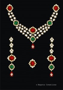 Kundan Meena Haar -  Emerald Ruby and Diamond Polkis with 24 Carat Gold