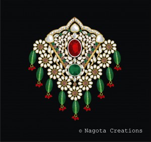 Kundan Meena - Patria Haar Heavy Pendant with Emerald , Ruby and Diamond Polki