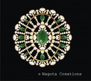 Kundan Meena - Pendant with Diamond Polki and Emerald.