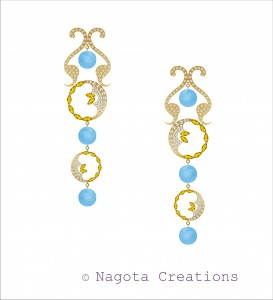 Yellow Gold - Danglers with Blue Topaz , Citrine and Diamond.