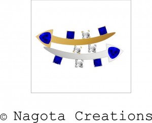 White Gold and Yellow Gold - Tie Pin with Blue Sapphire and Diamonds.