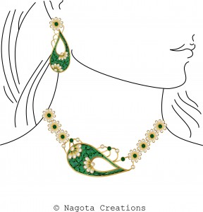 Kundan Meena - Necklace Set with Emerald and Diamond Polkis