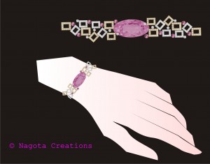 Yellow Gold and White Gold - Bracelet with Diamonds and Pink Tourmaline.