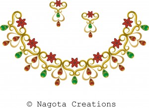 yellow gold - necklace set with ruby and emerald