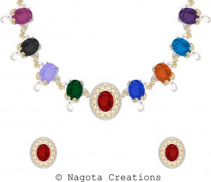 White Gold and Yellow Gold Necklace Set with Multiple Stones