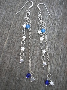 Silver star and blue agate bead earrings