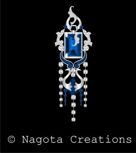 Unique and Beautiful White Gold Pendant with Diamonds and Blue Sapphire