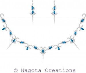 White Gold - Necklace Set with Blue Topaz and Diamond