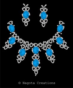 Bridal Necklace Set with White Gold , Diamonds and Blue Topaz
