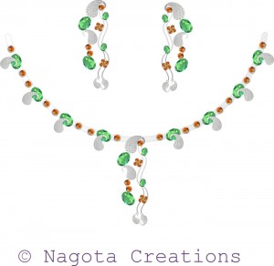 Necklace Set with Peridot , Citrine and Diamonds in White Gold