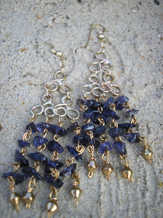 Gold and iolite earrings