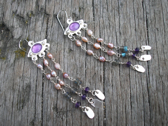 Silver,amethyst,paerl and labradorite earrings