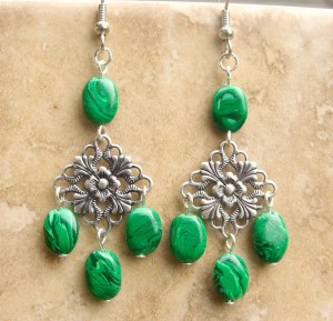 Faux Malachite Filigree Earrings