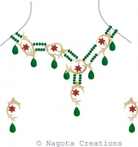 Unique & Beautiful Beaded Necklace Set with Yellow Gold , Emerald , Ruby and Diamonds