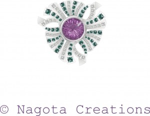 Silver - Pendant with Amethyst , Emerald and Diamonds