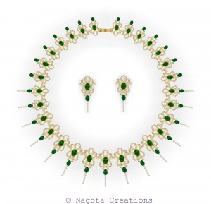 Beautiful and Unique Bridal Nacklace Set with Yellow Gold , Emerald and Diamonds