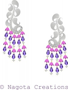 Unique and Trendy Danglers with White Gold , Amethyst , Diamonds and Pink Tourmaline