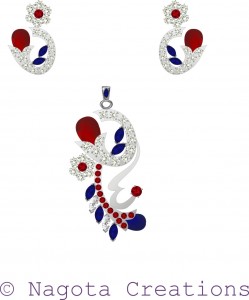 White Gold - Pendant Set with Gorgeous Combination of Ruby , Diamond and Blue Sapphire