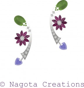 Danglers in White Gold with Peridot , Rhodolite , Amethyst and Diamonds