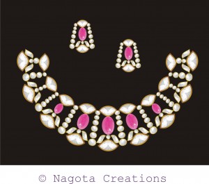 Kundan Meena Bridal Necklace Set with Pink Tourmaline & Diamond Polkis