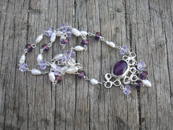 Amethyst,pearl and crystal necklace