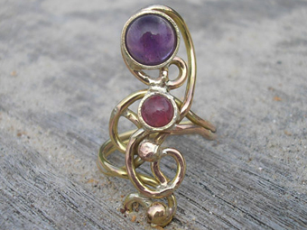 Gold,amethyst and pink tourmaline ring