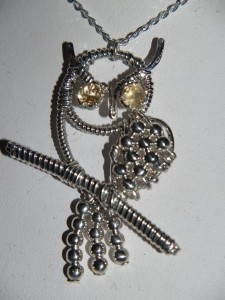 Owl pendant - Citrine with Sterling silver wire