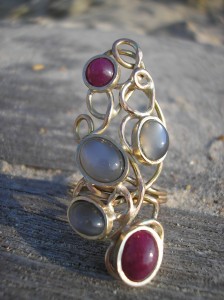 Rubies and black moonstone