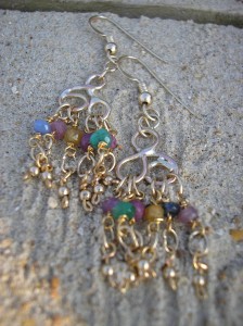 Gold,sapphire,emerald and ruby earrings