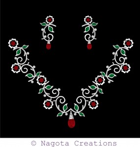 Gorgeous Floral Necklace Set with Ruby , Emerald & Diamonds in White gold