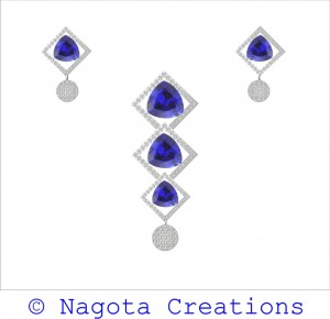 White Gold – Pendant Set with Gorgeous Blue Sapphire & Diamonds