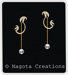 Unique & Gorgeous Yellow Gold Danglers in Pearl & Diamond