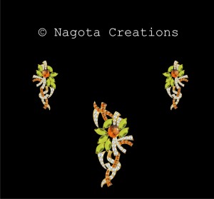 Pendant Set with Unique Combination of Peridot , Citrine and Diamond in yellow Gold