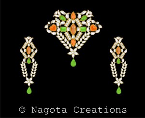 Luxuriant Kundan Meena Pendant Set with Cute Combination of Peridot & Citrine