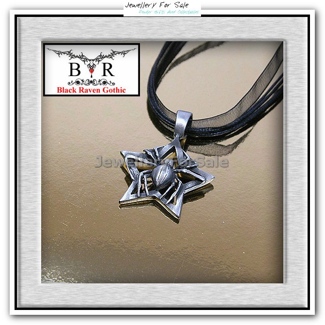 Arachnius Gothic Spider on Pentagram Pendant