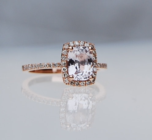 1.35ct Cushion ice peach champagne sapphire in 14k rose gold diamond ring engagement ring
